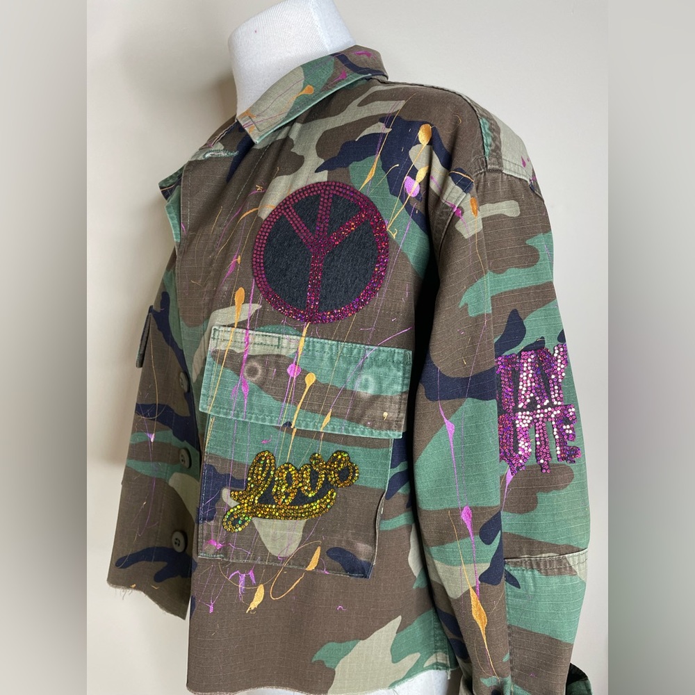 Up cycled Camo cropped jacket (medium)